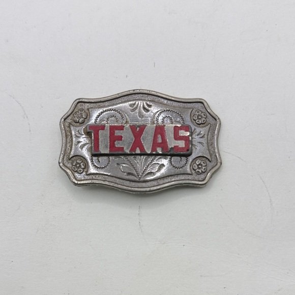 Other - Vintage Texas Belt Buckle Red Enamel Western Floral Silver Tone Collectible